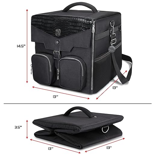 ENHANCE Board Game Shoulder Bag - Collector's Edition Board Game Storage with Shoulder Strap and Accessories Pockets for Dice, Cards, More - Reinforced Carrier Protects Tabletop Games (Dragon Black)