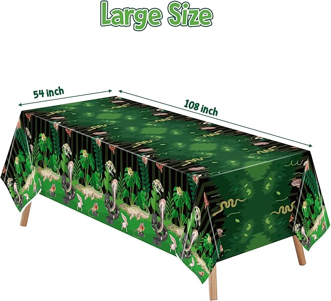 Disposable Plastic Table Cover - 3-Packs(54x108 Inch) Reptile Swamp Tablecloth Disposable Waterproof Plastic Rectangle Table Cover Player Sports Tablecloth Birthday Party Decoration Supplies