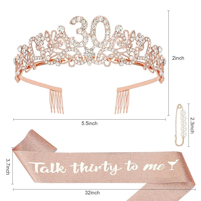 Semato 30th Birthday Decorations for Her - 30th Birthday Sash and Crown Kit for Women Gifts for Her Party Supplies and Favors