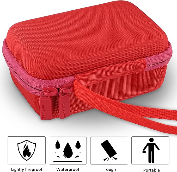 co2CREA Hard Case Compatible with Yoto Mini Kids Audio Music Player Children Speaker Plays Audiobook Cards Radio and Card Holder Hold up to Yoto 36 Cards, Red Case