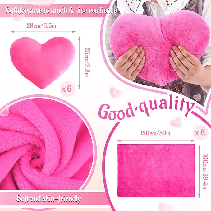 36 Pcs Sleepover Party Supplies for Girl Spa Slumber Birthday Favors Throw Blanket Pillow Eye Mask Headband Scrunchies (Solid Color,Hot Pink)