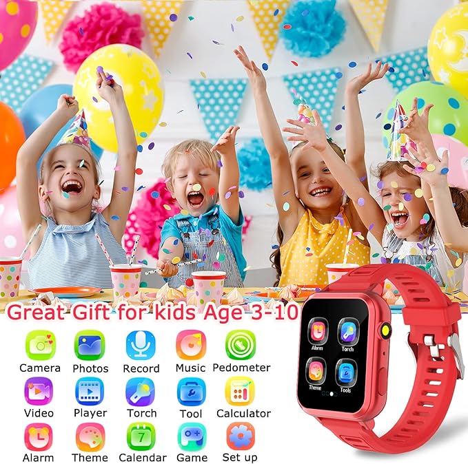 Cosjoype Kids Smart Watch Gift for Girls Age 6-12, 24 Puzzle Games HD Touch Screen Kids Watches with Video Camera Music Player Pedometer Audiobook 12/24 hr Toys for 7 8 9 10 11 12 Year Old Girls