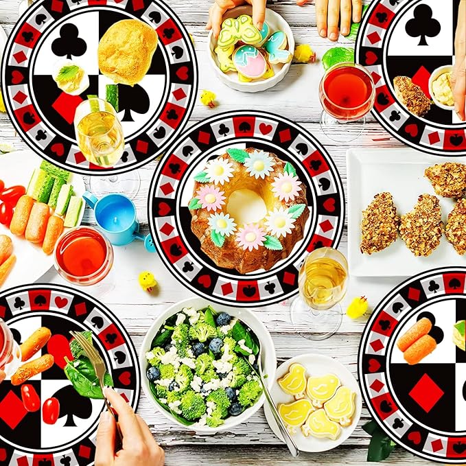 50Pcs Poker Party Supplies - 9" Playing Card Dinner Plates, 7" Casino Plates for Casino Night, Poker Game Theme, Birthday Party Decor