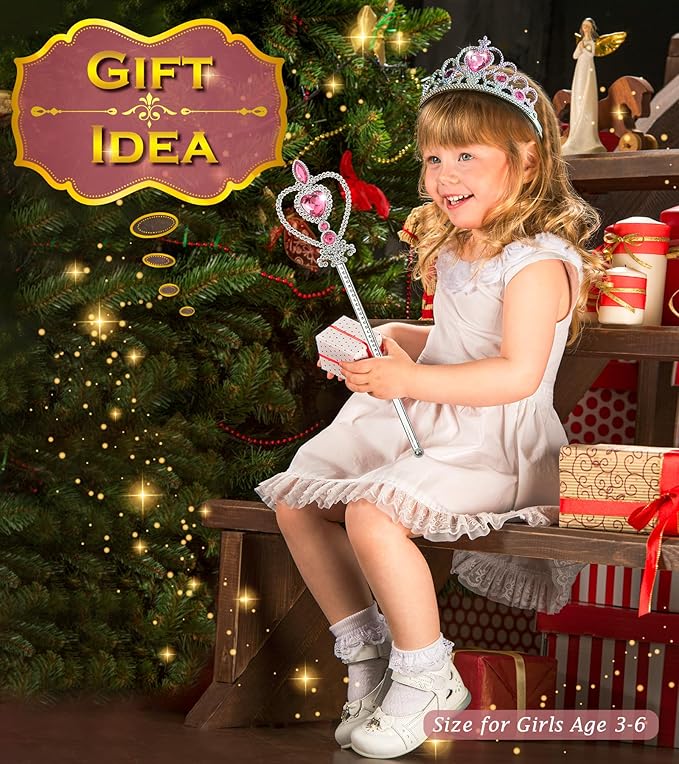Princess Dress Up Accessories Princess Crown Tiara for Little Girls, Toddler Tiara crown Wand Toy Gifts for 3-6 Girl