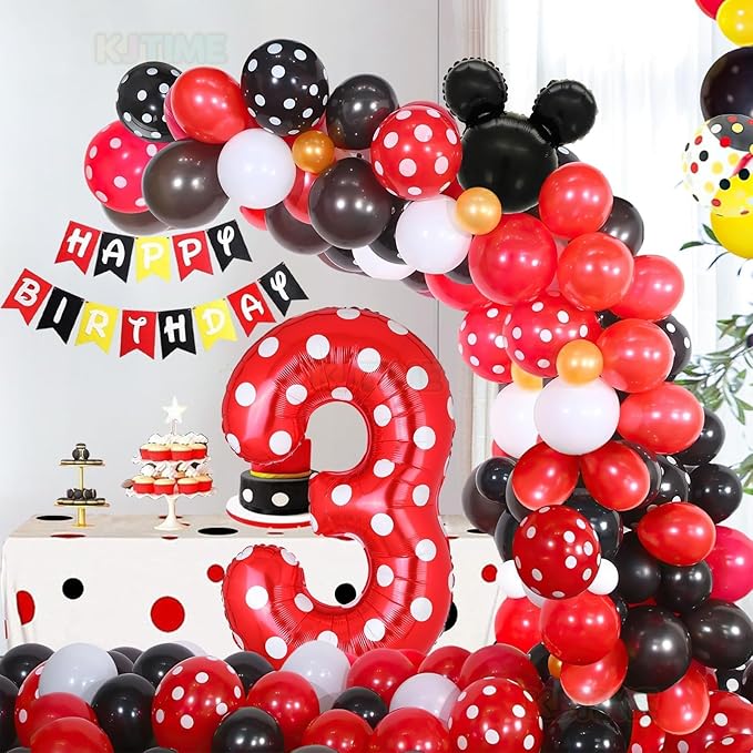 40 Inch Number 3 Foil Balloon Red Polka Dot for 3rd Birthday Kids Balloons Party Supplies Decorations
