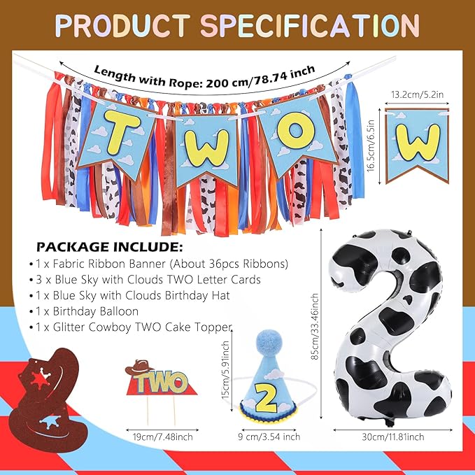 Cartoon Toy Highchair Banner for 2nd Birthday Party Decorations Two Infinity and Beyond High Chair Tassel Banner for Boys 2 Years Old Western Cowboy 2 Birthday Photo Props Backdrop Decorations