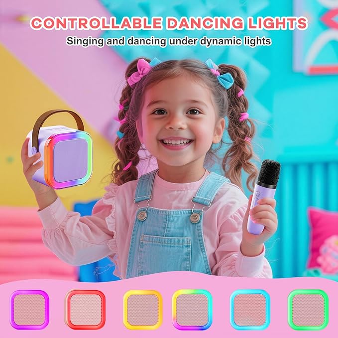 Mini Karaoke Machine for Kids: Voice Changer Bluetooth Karaoke Speaker with 2 Wireless Microphones - Birthday Gifts for 4 5 6 7 8+ Year Old Girls