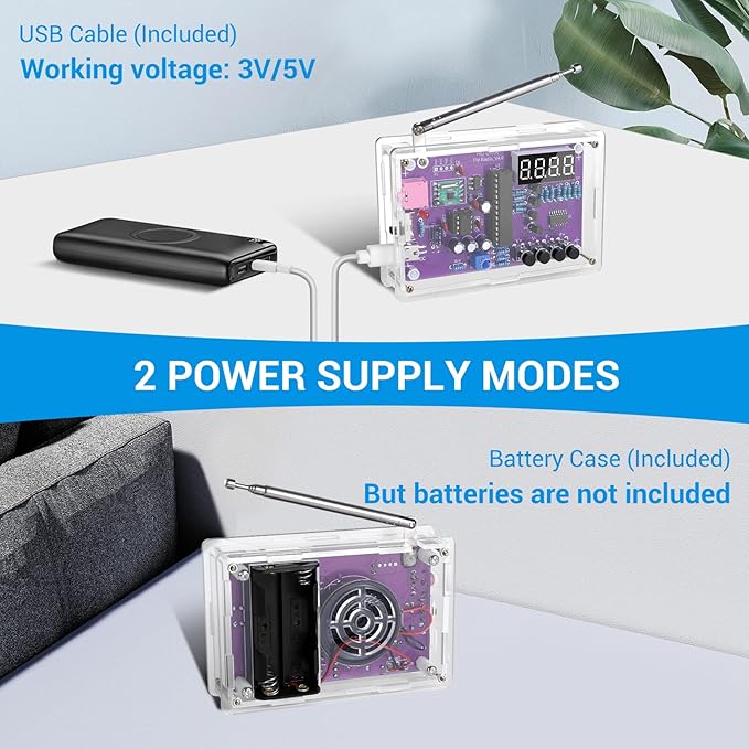 ICSTATION Soldering Project Radio, FM Radio Kit with 2 Power Supply Modes Soldering Practice Kit DIY Radio Kits FM 87-108MHz with Headphone Jack for Learning Teaching STEM Education