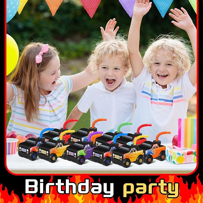 Tanlade 24 Set Monster Truck Road Cups with Straws, Plastic Vehicle off Road Drink Cup Reusable Truck Cups Bulk Race Car Birthday Party Favor Supplies for Racing Party Supplies (Splicing Color)
