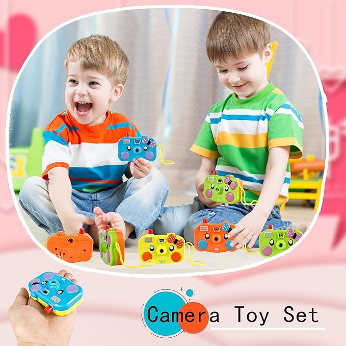 12 Pcs Camera Toy Set Plastic Camera with 8 Patterns Lmages in Viewfinder Mini Toy Camera for Party Favors Goodie Bag Return Gifts, 4 Colors