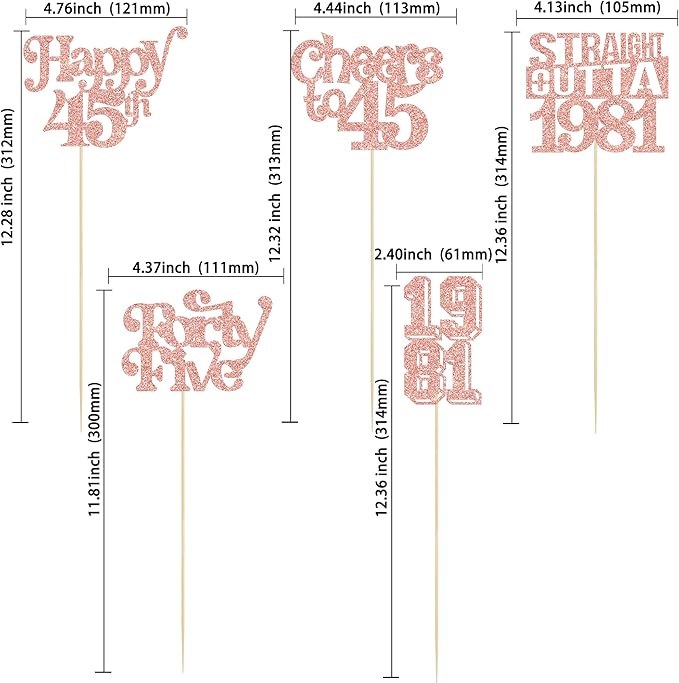 Gyufise 15Pcs Happy 45th Birthday Centerpiece Sticks Forty Five Straight Outta 1981 Table Flower Centerpieces Sticks Cheers to 45 Decorations for 45th Birthday Party Supplies Rose Gold