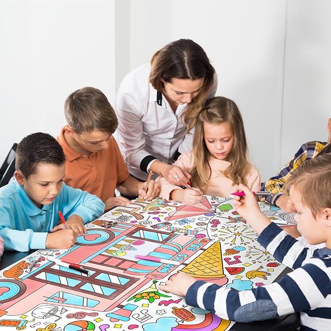 Gatherfun Giant Coloring Poster for Classroom Wall - Versatile 31.5 x 72 Inches SUMMER Activity Poster/Table Cover, School Parties, SUMMER Birthday Party and Special Events Decoration