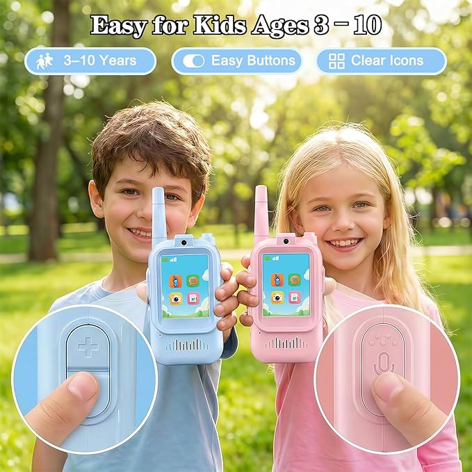 Walkie Talkies for Kids with Camera Video Walkie Talkie 2 Pack Rechargeable Long Range Kids Toys for Camping Hiking Travel Gifts for Boys & Girls Ages 3–10