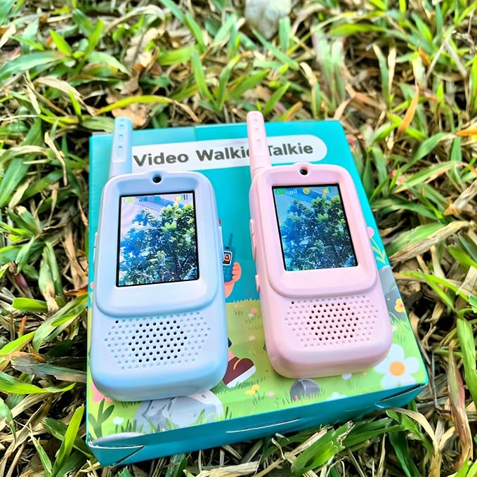 Video Walkie Talkies for Kids, 2 Pack Upgraded Battery Rechargeable Video Intercom with HD Camera Voice Changer, Long Range Gift Toys for Boys Girls Ages 3-12, Outdoor Play, Camping, Travel, Hiking