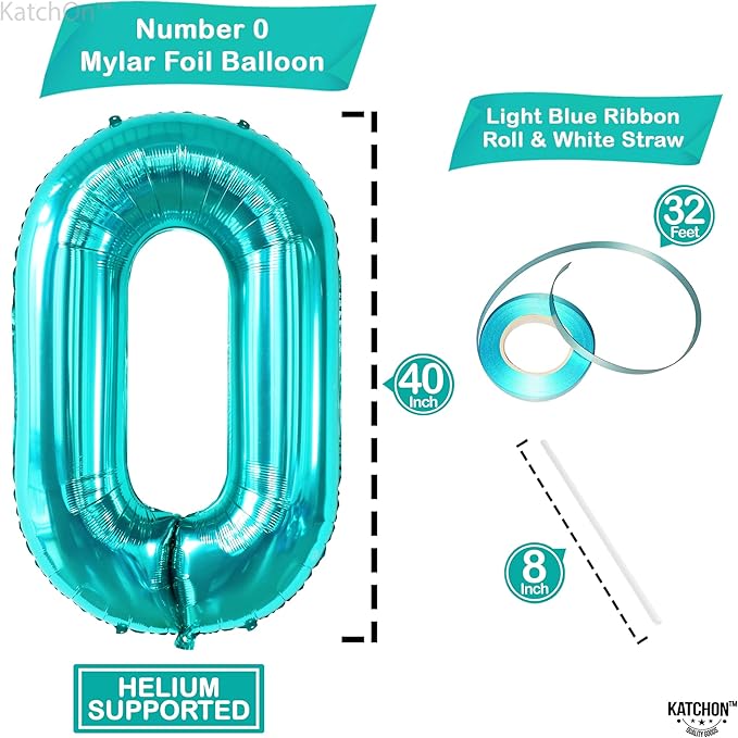 KatchOn, Huge Aqua Blue 0 Balloons - 40 Inch | Turquoise Balloons | Teal Number 0 Balloon | Turquoise Number Balloons for Mermaid Birthday Decorations | Aqua Decorations, Ocean Themed Birthday Party