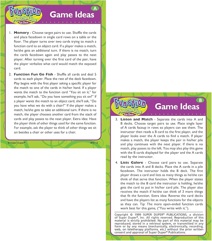 Super Duper Publications | Function Match-Ups Flash Cards | Identify and Describe Everyday Objects Fun Deck | Educational Learning Materials for Children