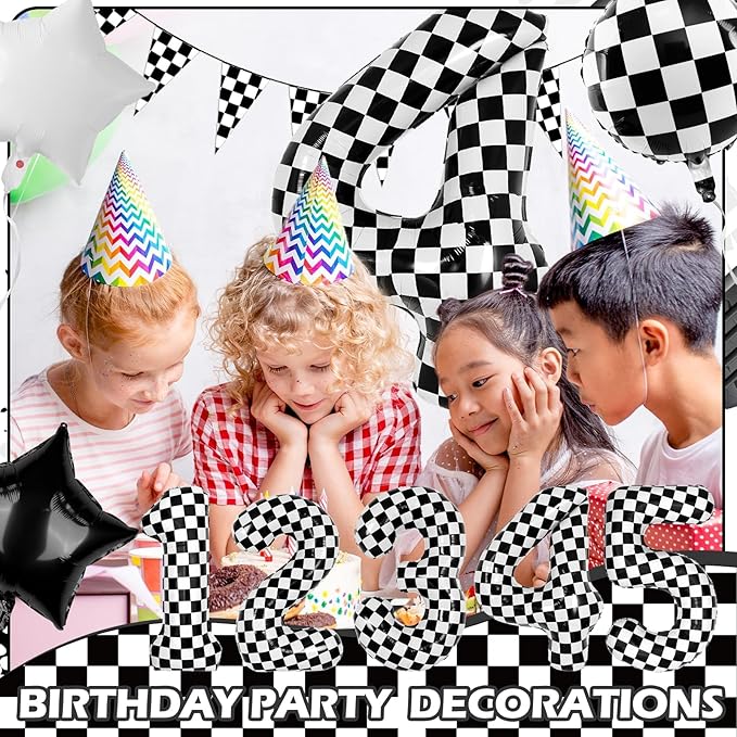 40 Inch Checkered Number Balloons 4 Black and White Foil Balloon for Girls & Boys Racing Car Theme Birthday Party Decorations, Party Supplies & Favors(Number 4)