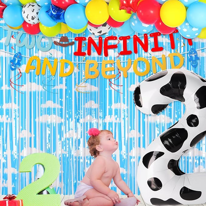 Two Infinity and Beyond Banner Cartoon Story 2nd Birthday Party Decorations Toy Inspired Game Kids 2nd Birthday Banner Party Supplies