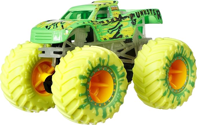 Hot Wheels Toy Monster Trucks 10-Pack of Glow-in-The-Dark 1:64 Scale Vehicles, GITD Set of 5 Trucks & 5 Cars, Play Vehicles for Kids & Collectors