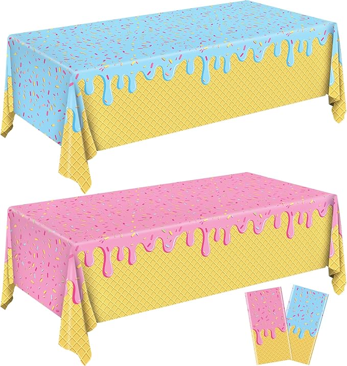 REDWORD Ice Cream Party Supplies, 2PCs Ice Cream Tablecloths Plastic Tablecloth Ideal Table Cover for Icecream Birthday Decoration Summer Themed Parties Girls’ Parties