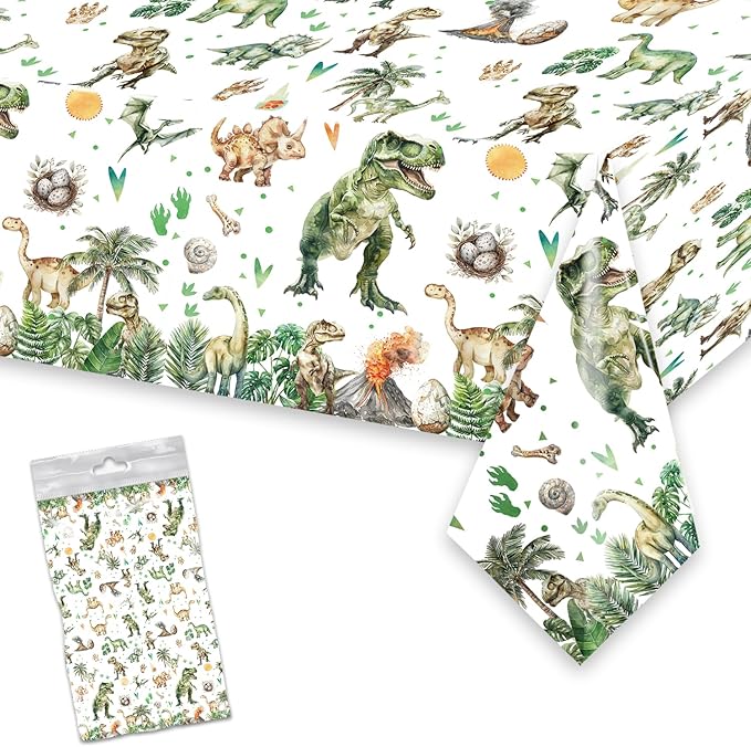 1 Pc Dinosaur Plastic Party Tablecloths 54 x 108 Inch Green Watercolor Dinosaur Table Covers for Dino Theme Kids Boys Baby Shower 1st 2nd 3rd 4th Birthday Party Supplies Table Decorations Favors