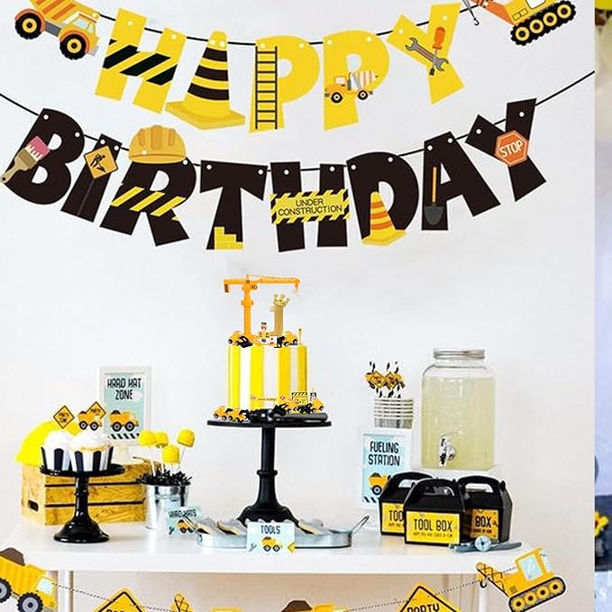 17 Pack Construction Vehicles Cake Toppers Set Acrylic Number 1 Cake Picks Road Sign Tower Digger Cupcake Toppers for Construction Theme Baby Shower Kids 1st Birthday Party Cake Decorations Supplies