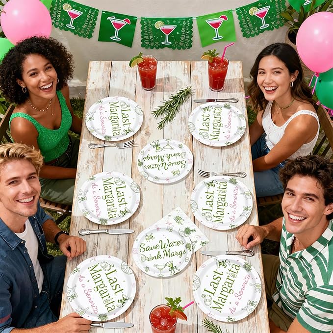 96Pcs Margs and Matrimony Bachelorette Party Decorations Save Water Drink Margs Plates and Napkins Last Margarita as A Senorita Decoration for Mexican Bridal Shower Tacos Tequila Supplies Serve 24