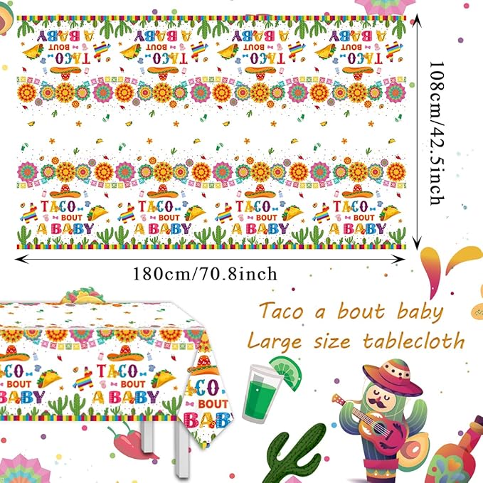 GREHUMOR Taco Bout a Baby Gender Reveal Tablecloth 3Pcs Gender Reveal Party Decorations Cactus Cowboy Hat Mexican Theme Plastic Disposable Table Cover Gender Reveal Supplies