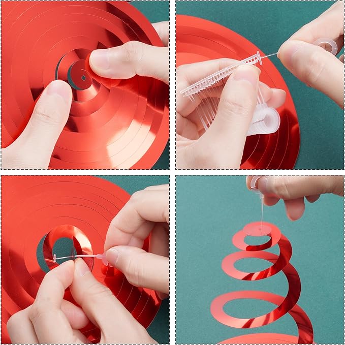 Colorful Ceiling Swirl Foil Decorations Hanging Plastic Streamer Themed Swirl Party for Graduation Celebration, Pack of 28 (Red, Green and Sliver)