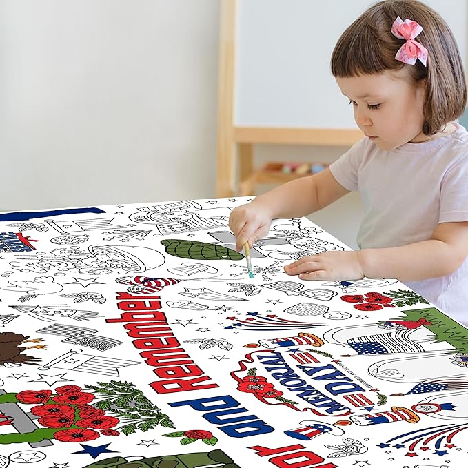 OHOME Memorial Day Giant Coloring Poster/Tablecloth - Memorial Day Decorations - 30 x 72 Inches Jumbo Coloring Banner Crafts Gifts Activities Accessories Decor Party Decorations