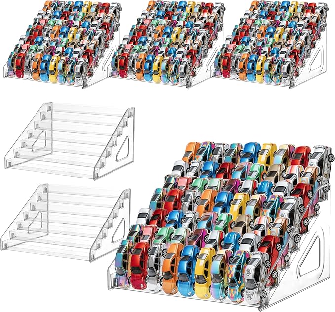 6 Pack 7-Tier Toy Cars Display Shelf for Hot Wheels Display Case Storage Organizer for 1/64 Scale Toy Cars-Hold 100+ Toy Cars Clear Model Car Case Holder Container Shelf (Only case)