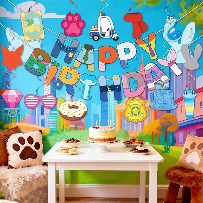 62 Pcs Cartoon Animal Hanging Swirl City Animals Adventure Birthday Banner Cute Animals Hanging Streamer for City Animal Themed Cartoon Movie Fans Birthday Party Baby Shower Supplies