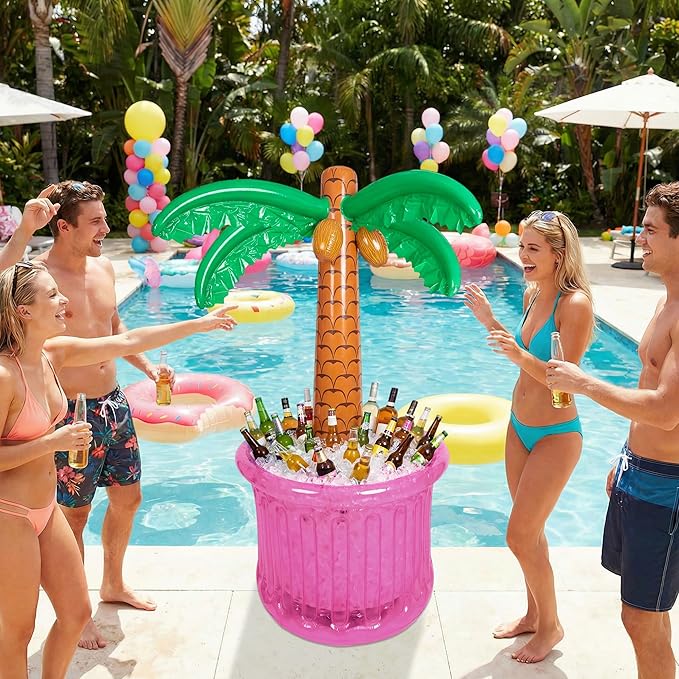 63'' Inflatable Palm Tree Cooler, Inflatable Cooler for Tropical Luau Party Decoration, Pool Party Decorations
