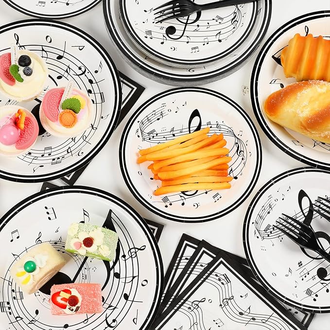 ZOIIWA Musical Note Plates Napkins Music Themed Party Tableware Musical Notes Dinnerware Disposable Paper Plates for Baby Shower Music Concert Birthday Karaoke Christmas Party Supplies 24 Guests