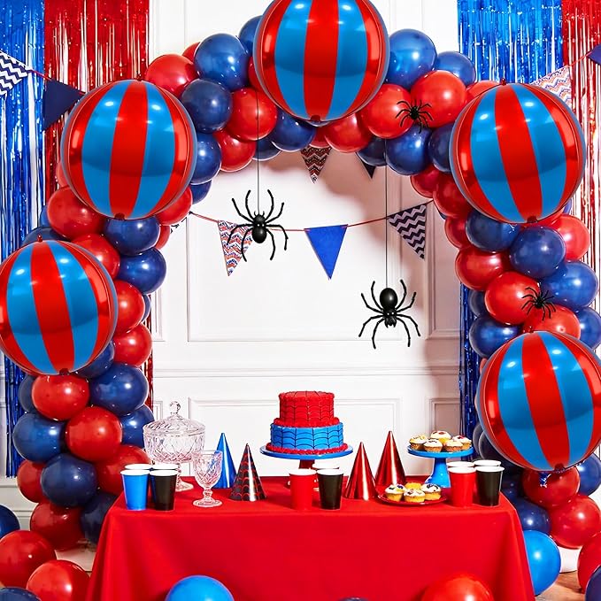 TONIFUL 8Pcs 22Inch Large Red Blue 4D Giant Round Foil Balloon 4D Metallic Mylar Sephere Balloons for Christmas New Year Birthday Party Graduation Wedding Bridal Shower Decoration Supplies