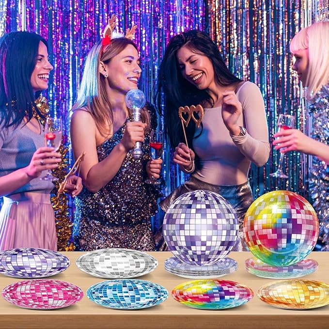 CHUNNIN 48Pcs 70s Shining Disco Ball 7" Paper Plates for Disco Decorations 70's Theme Party Plates Retro Colorful Dinner Plate for 1970s Dance Birthday Baby Shower Party Supplies