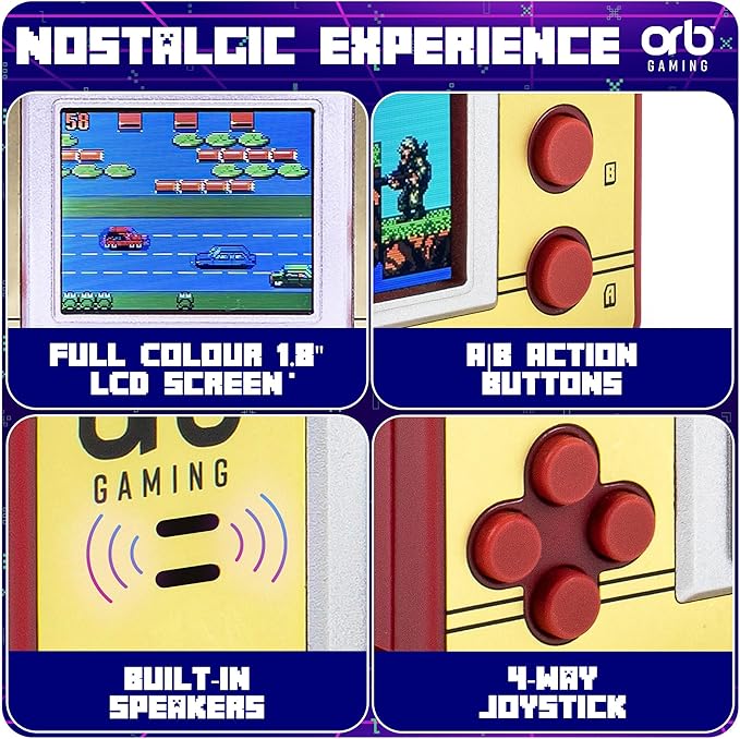 Mini Retro Games Console, 150 in-Built Games, 8-Bit Retro Gaming Handheld Console, 1.8” Full Colour LCD Screen Pocket Console, Immersive Sound Games Console - ThumbsUp!