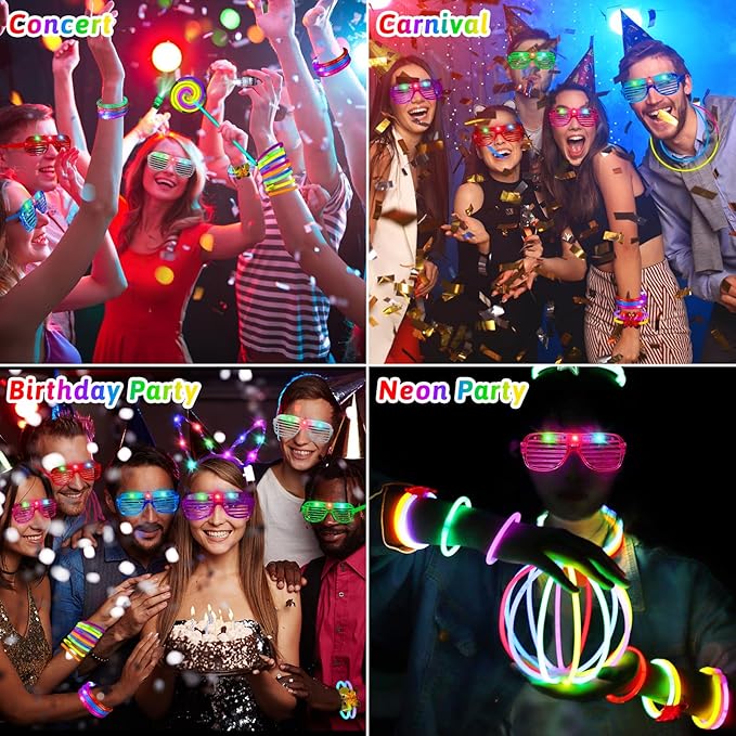 Glow Sticks Party Favors for Kids/Adult 156 PCS - Glow in The Dark Party Supplies Light Up Bracelet Necklaces Glasses Headband Accessories, Birthday Easter Basket Stuffers Gifts Bags Neon Decorations