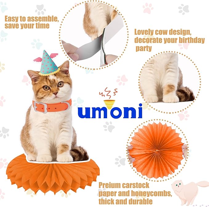 10Pcs Cat Honeycomb Centerpieces Cat Birthday Party Supplies Kitten Party Decorations Lovely Cat Decoration Table for Cat Theme Birthday Party Baby Shower Supplies
