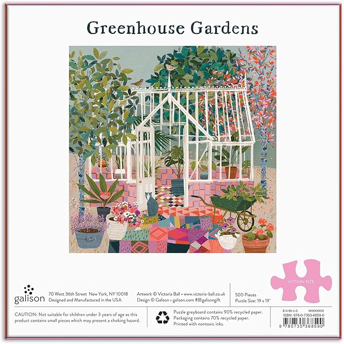 Galison Greenhouse Gardens 500 Piece Puzzle from Galison - Featuring Colorful Illustrations, 19" x 19", Fun & Challenging, Unique Gift Idea