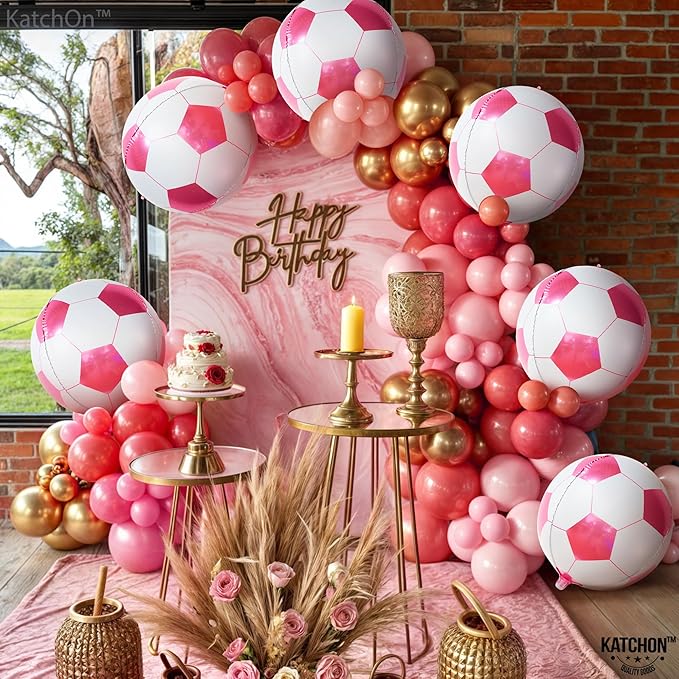 Katchon, Huge Pink Soccer Balloons - 22 Inch, Pack of 6 | Soccer Birthday Party Decorations, Sports Themed Party Decorations | soccer decorations for Party With Pink and White balloons