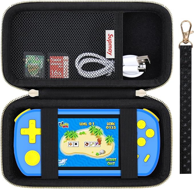 Supmay Carrying Case Compatible with CCTU / TEBIYOU Kids Handheld Games Preloaded 218 Retro Video Games, Portable Gaming Electronic Toys Storage Holder Travel Bag with Mesh Pocket, Black(Star)