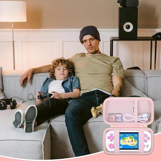Supmay Carrying Case Compatible with CCTU / TEBIYOU Kids Handheld Games Preloaded 218 Retro Video Games, Portable Gaming Electronic Toys Storage Holder Travel Bag with Mesh Pocket for USB Cable, Pink