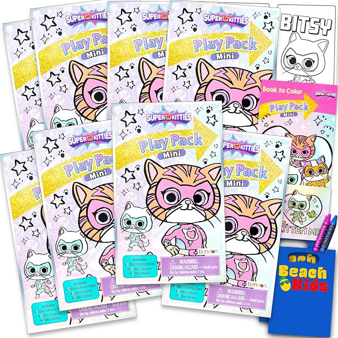 Disney 8 Pc Super Kitties Mini Party Favors Set - Bundle 8 Play Packs with Mini Coloring Books, Stickers, and Goodie Bags | Super Kitties Birthday Party Supplies Decorations