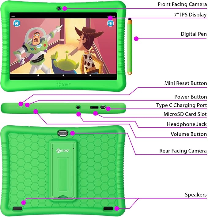 Contixo K102 10" Android Tablet and KW1 Kids Smartwatch - 32GB, Includes 80+ Disney Storybooks, Educational Watch with Games, Camera, Music Player, Alarm, Customizable Wallpaper, Green