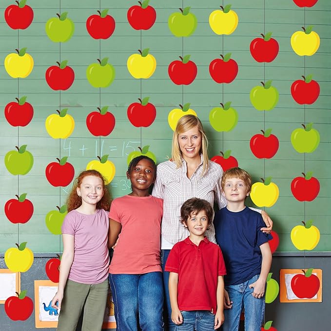 8 Pcs Apple Classroom Decorations Red Apples Garland Banner Back to School Apple Paper Cutouts Hanging Decor for Home Chalkboard First Day of School Party Supplies