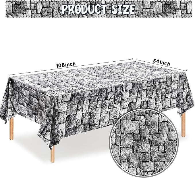 Irenare Halloween Stone Wall Tablecloths, Medieval Castle Party Decorations Supplies Disposable Plastic Brick Stone Tablecloth Brick Wall Table Covers for Birthday Party Favors(8 Pack,108 x 54 Inch)