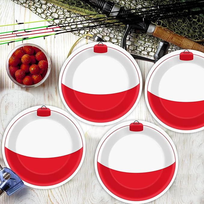 CHUNNIN 50 PCS Gone Fishing Party Plates for Fishing Themed Party Decoration 7 Inches Bobber Birthday Paper Plates Gone Fish Disposable Dessert Plate for Bobber Tournament Birthday Supplies