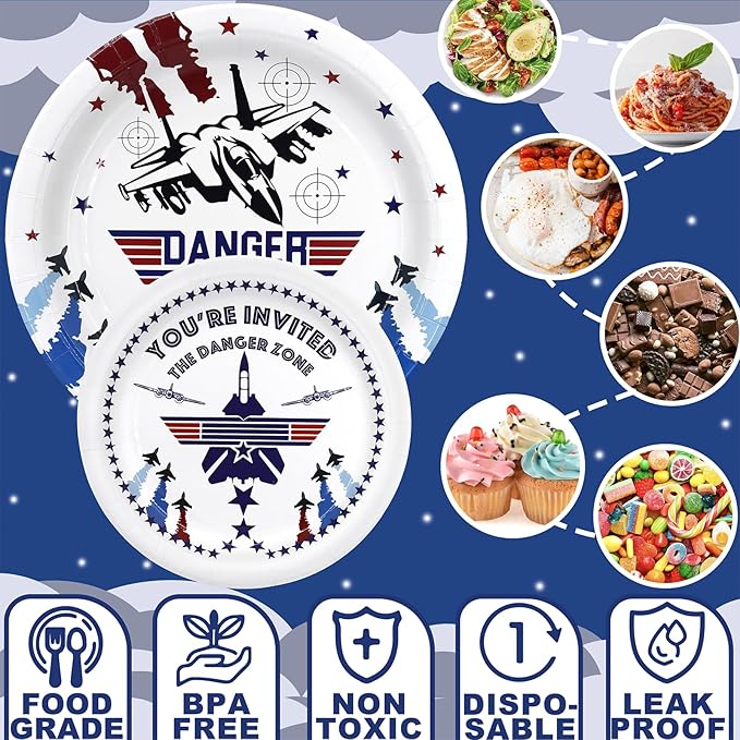 Fighter Jet Pilot Party Decorations Set - Unique Fighter Pilot Party Plates, Cups, Napkins, and Cutlery - Military Jet Party Supplies for Birthdays and Event