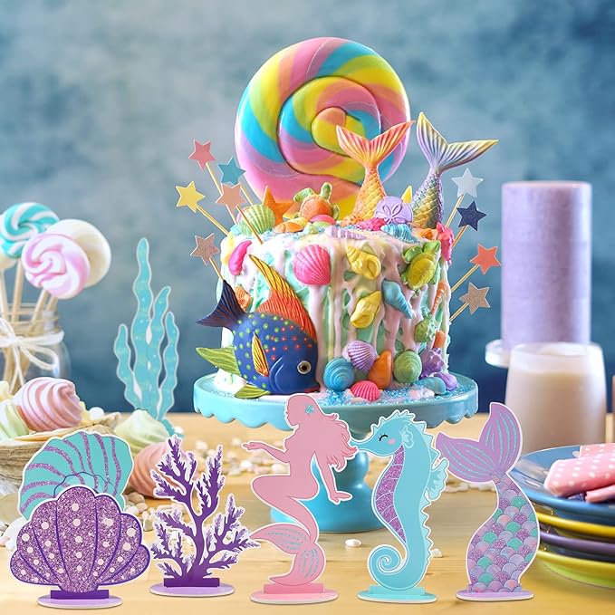 Mermaid Party Decorations Glitter Mermaid Table Centerpiece for Birthday Party Under the Sea Table Centerpiece Ocean Theme Table Ornaments for Girl Baby Shower Birthday Party Supplies DIY Decor